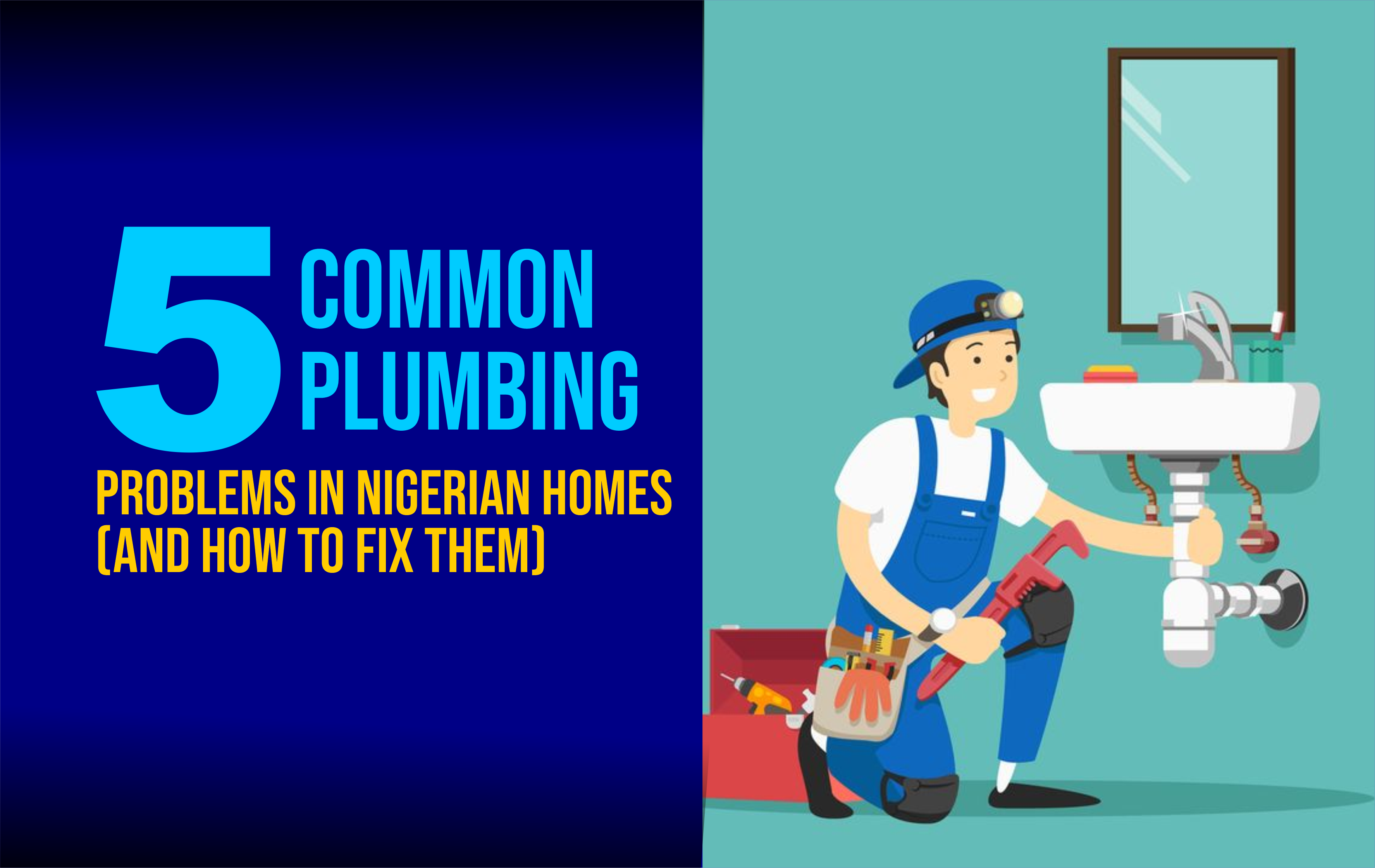 aksi22 Illustration showing common plumbing problems in a Nigerian home, like leaky taps and blocked sinks